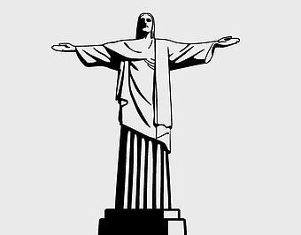 Christ the Redeemer sketch, monochrome Christ statue, black and white religious art, Rio de Janeiro iconic landmark, Christ figure drawing, famous sculpture artwork, spiritual symbol illustration