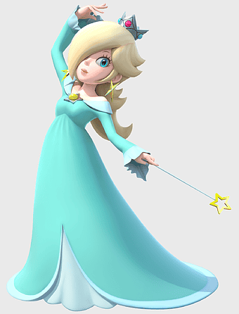 Rosalina character, Nintendo video game heroes, Mario series princess, angel baby figurine, fantasy character art, video game character design, princess in blue dress