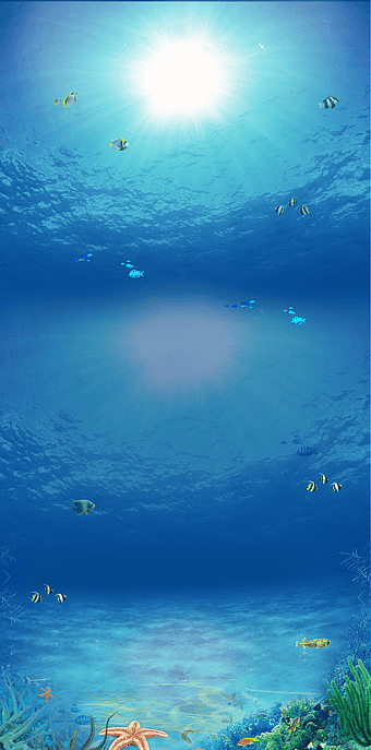 blue sea fish illustration, underwater marine life, tropical ocean scenery, sea waves and sunlight, aquatic ecosystem, coral reef habitat, deep sea exploration