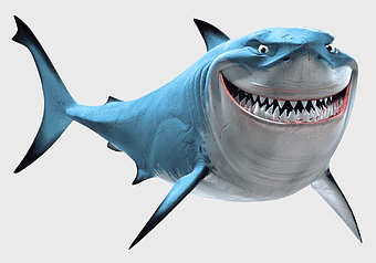 blue shark illustration, Marlin Bruce, finding Nemo characters, cartilaginous fish art, underwater marine life, animated shark drawing, Pixar marine creatures