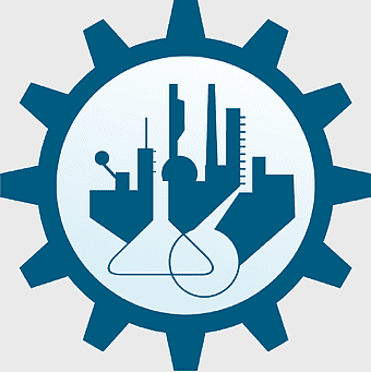 chemical engineering logo, factory production line icon, industrial chemistry symbol, unit operation gear, chemical process technology, engineering science illustration, manufacturing plant emblem