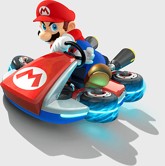 Mario Kart 8 Deluxe character, Super Mario Kart racing, Mario video game artwork, Nintendo Switch gaming, iconic plumber in kart, fun gaming visuals, pixel art adventure