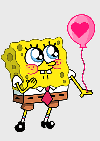 SpongeBob SquarePants Drawing, SpongeBob with heart balloon, cartoon SpongeBob art, SpongeBob yellow character, underwater cartoon characters, animated sea creature art, cheerful cartoon illustrations