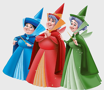 Princess Aurora Flora Fauna and Merryweather, Disney Princess Belle, cartoon fairy characters, Sleeping Beauty fairies, magical fairy trio, enchanted fairy costumes, whimsical fairy illustrations