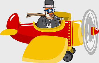 red and yellow airplane, Mundo Bita cartoon vehicle, Bita and the Animals party, printed drawing airplane, toy aircraft illustration, vintage cartoon airplane, whimsical cartoon plane