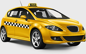 Yellow taxi car, Toyota Innova rental, city taxi service, compact car rental, urban transportation options, affordable taxi rides, checkerboard taxi design