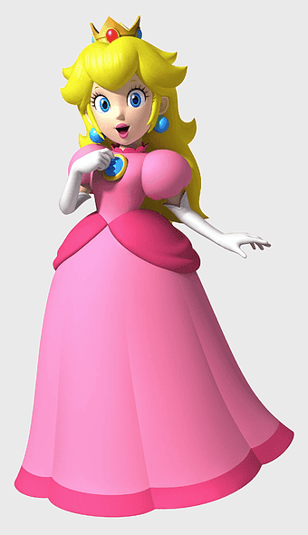 Princess Peach New Super Mario Bros Wii, Mario Series character, Mushroom Kingdom princess, pink royal attire, cartoon princess figure, video game heroine, fantasy kingdom ruler