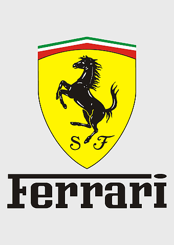 Ferrari emblem, prancing horse logo, Museo Ferrari signage, LaFerrari car brand, Italian luxury automotive, iconic sports car symbol, high-performance vehicle crest