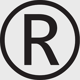 registered trademark symbol, copyright symbol icon, black and white logo, service mark sign, intellectual property symbol, legal branding mark, trademark protection emblem