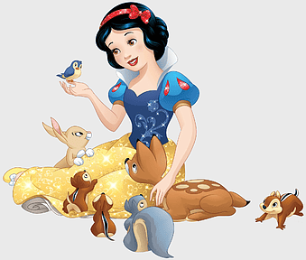 Snow White Disney Princess, Snow White and forest animals, Disney Princess art, Snow White cartoon character, fairy tale princess, enchanted forest scene, magical woodland creatures