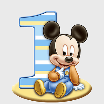 Mickey Mouse birthday illustration, Mickey Mouse number 1 party favor, Minnie Mouse birthday party, Mickey Mouse Clubhouse gift, Disney character party decoration, cartoon character celebration, child's first birthday party
