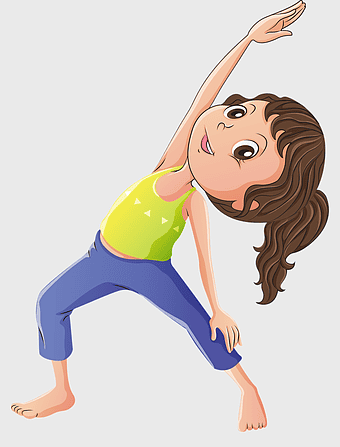 Yoga for Heroes Kids, Child Exercise, physical Fitness, trikonasana, cartoon yoga pose, kids fitness activities, healthy lifestyle for children