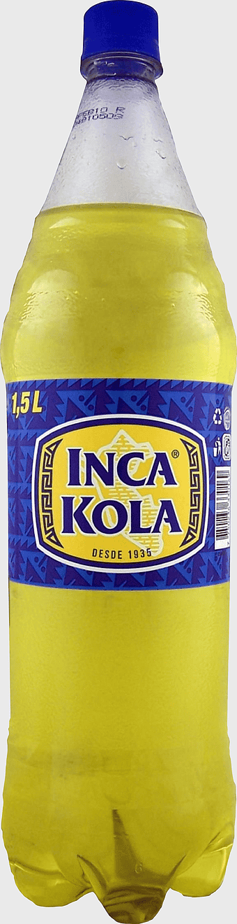Inca Kola, 1.5L bottle, yellow soda, Peruvian beverage, carbonated drink, traditional flavor, plastic packaging, png
