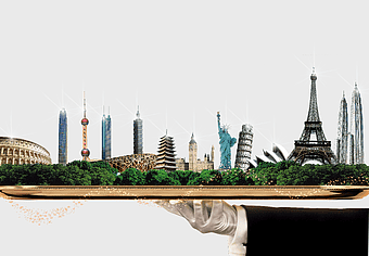 Eiffel Tower collage, Statue of Liberty art洵片, world iconic landmarks display, tower landmarks creative art, international travel symbols, global wonder sculpture, famous monument collage art