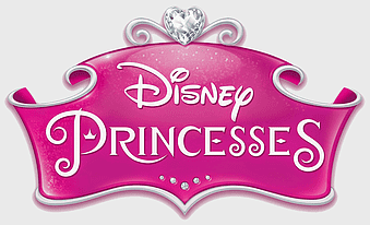 Disney Princesses logo, magenta Disney emblem, enchanted princess branding, ultimate Disney Princess collection, fairy tale iconography, magical crown design, princess-themed media franchise