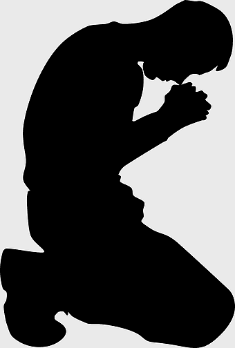 Praying Hands Kneeling Silhouette, national day prayer, monochrome religious figure, male prayer pose, spiritual devotion, kneeling worship, faith silhouette