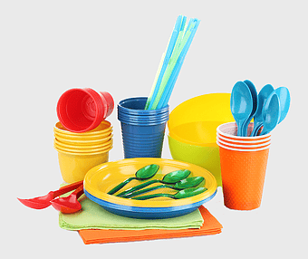 plastic tableware set, disposable kitchen utensils, colorful plastic cups, plastic straws, eco-friendly alternatives, party supplies, single-use plastics