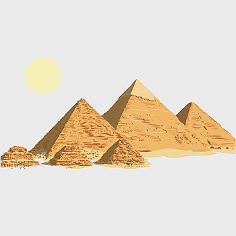 Egyptian pyramids illustration, pyramid cartoon poster, flat design ancient Egypt, yellow pyramid architecture, desert landscape art, historical monument graphic, sunlit pyramid scene