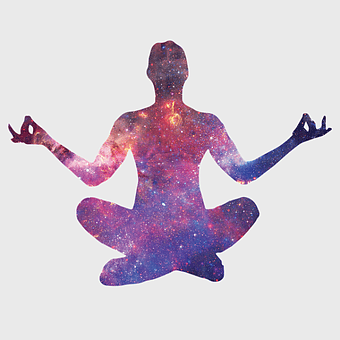 spirituality chakra meditation, purple violet chakra energy, mantra for enlightenment, hatha yoga figurine, cosmic yoga silhouette, chakra healing visualization, spiritual galaxy figure