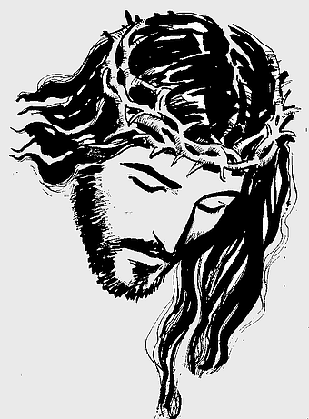crown of thorns, jesus sketch, christian art, monochrome drawing, religious iconography, spiritual symbolism, divine