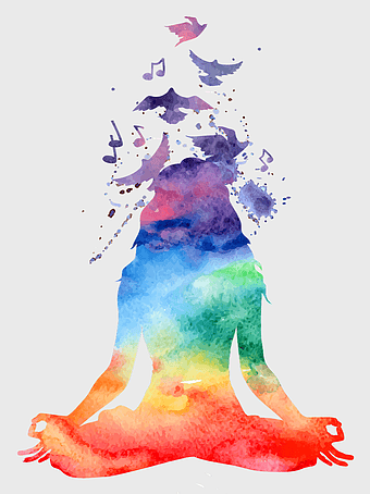 Chakra Meditation Watercolor, Yoga lotus position, subtle body art, svadhishthana chakra, spiritual watercolor design, mindfulness painting, energy balance illustration
