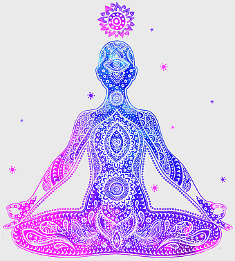 purple chakra meditation, lotus position art, meditative postures drawing, violet symmetry design, spiritual energy flow, cosmic balance illustration, yoga harmony concept