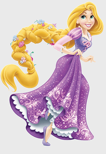Rapunzel Disney Princess, Tangled cartoon character, Rapunzel braided hair, Rapunzel purple dress, fairy tale princess, animated fantasy art, magical blonde heroine