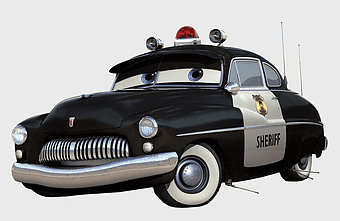 Sheriff Cars character, cartoon police car, Pixar classic car, creative black police vehicle, animated vehicle design, retro cartoon car, law enforcement cartoon