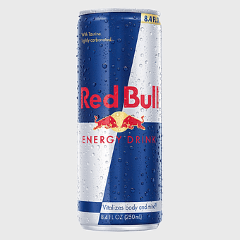 Red Bull energy drink can, 250 ML Red Bull can, carbonated energy beverage, functional drink can, refreshing energy drink, taurine-infused drink, vitalizing soft drink
