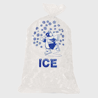 plastic bag ice cubes, disposable ice packs, twist tie closure, pound of ice, frozen beverage cooling, ice storage solutions, chiller accessories