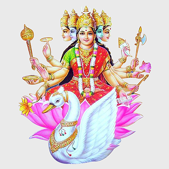 Lakshmi goddess, Gayatri Mantra, Hindu goddess art, Saraswati goddess, divine lotus flower, spiritual iconography, sacred swan mount