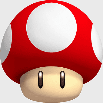 Super Mario Bros, Nintendo gaming, cartoon mushroom character, Super Mushroom, video game icon, gaming mascot, animated character design, retro game art