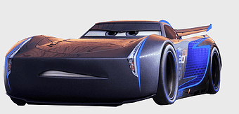 Lightning McQueen, Jackson Storm, Cars 3 character, electric blue vehicle, Pixar animated car, racing movie illustration, automotive design art