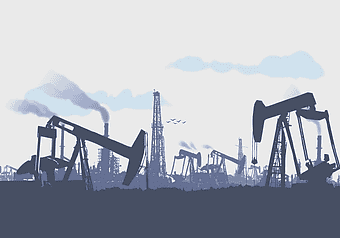 black oil machine illustration, petroleum mining industry, oil field drilling rig, industrialized cities energy, fossil fuel extraction, environmental impact, industrial landscape