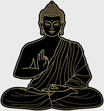 black and yellow Buddha illustration, Gautama Buddha meditation pose, Golden Buddha Zen art, buddha in lotus position, spiritual enlightenment icon, religious figure depiction, mindfulness practice symbol