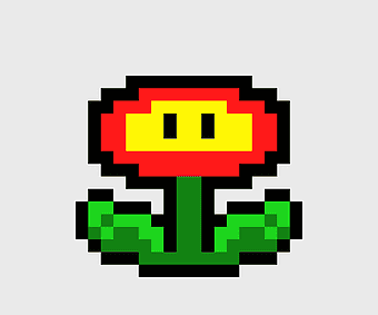Super Mario Bros. fire flower, Super Nintendo Entertainment System powerup, pixel art Mario series, Super Mario World gaming, retro video game icon, classic gaming symbol, 8-bit flower graphic