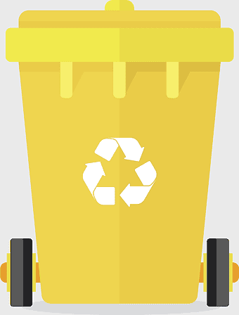 yellow trash bin illustration, paper waste container logo, yellow recycling bin, environmental protection dustbin, waste management icon, sustainable waste disposal, eco-friendly trash solution
