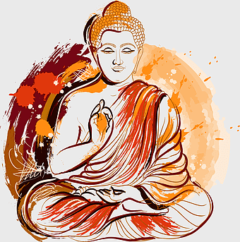 watercolor Buddha illustration, orange Buddha painting, cartoon Lord Buddha, buddha meditation art, spiritual enlightenment, serene buddha, artistic buddhist iconography