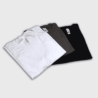 folded t-shirts, white t-shirt, black t-shirt, gray t-shirt, casual wear, apparel collection, clothing display
