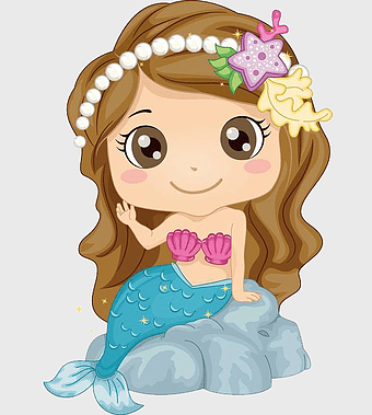 Mermaid sitting on stone, toddler mermaid, aquatic mythical creature, girl with fishtail, fantasy sea character, underwater fantasy art, mermaid illustration design