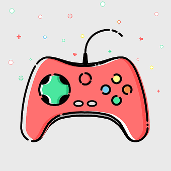 pink game controller, cartoon gamepad illustration, video game joystick icon, playstation accessory, gaming console design, interactive entertainment device, colorful gaming peripherals