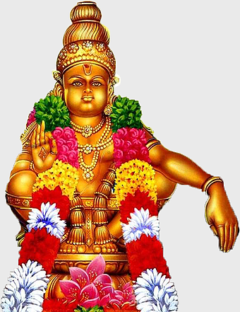 Sabarimala Ayyappan illustration, Hindu deity Ganesha, Harivarasanam devotional song, Sabarimala temple worship, divine iconography, spiritual art, floral garland deity