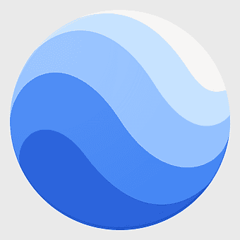 Google Earth logo, blue sphere icon, Google Maps symbol, earth-themed design, digital globe representation, tech company branding, virtual reality interface