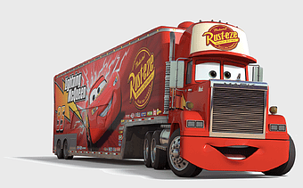 Mack Trucks Cars Max illustration, Lightning McQueen Rust-eze Truck, Pixar Cars 3 Transport, Mack Vehicle Character, Anime Car Cartoon, Movie Transport Illustration, Racing Trailer Design