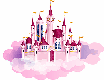 Castle Princess, pink castle, Disney Princess mural, princess world, fairy tale castle, whimsical architecture, cloud castle
