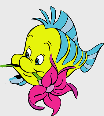 Flounder Fish Cartoon, Little Mermaid Character, Cute Cartoon Fish, Red Flower Illustration, Underwater Cartoon Art, Animated Sea Life, Fantasy Marine Creatures