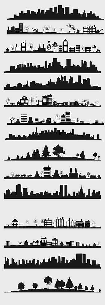 cityscape silhouette, monochrome architecture design, black and white city outlines, urban skyline silhouettes, architectural line art, minimalist cityscape art, silhouette urban landscape