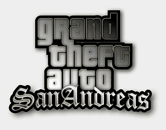 Grand Theft Auto San Andreas logo, GTA San Andreas branding, Rockstar Games video game logo, vintage gaming text design, iconic video game typography, classic game title art, retro gaming emblem