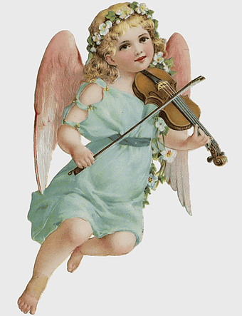 Cherub playing violin, vintage angel figurine, mythical creature with string instrument, heaven-themed art, celestial musician illustration, divine music performer, ethereal string player