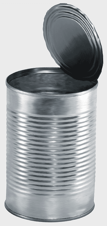 aluminum can, silver tin can, recycling container, metal cylinder, sustainable packaging, eco-friendly canning, industrial waste management